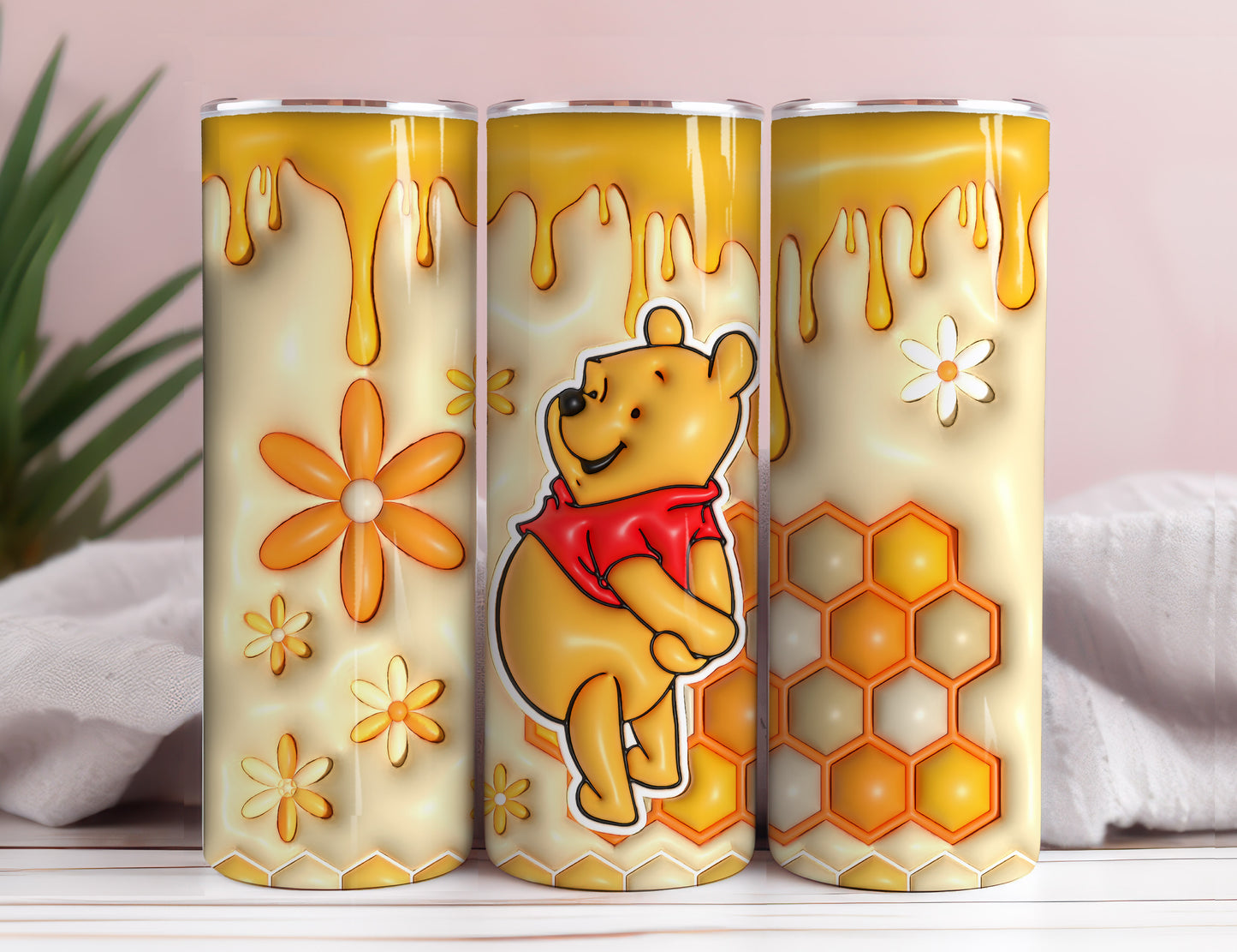 3D Inflated Cartoon Tumbler Wrap, Pooh Tumbler, 3D Winnie Inflated Tumbler Wrap, Puffy Pooh Bear Tumbler, 20oz tumbler PNG Download 3 - VartDigitals