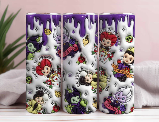 20 oz Aufgeblasener Bösewicht Tumbler Wrap Png, 3D Cartoon Tumbler Design, 3D Puffy Bösewichte Kaffee Sublimation, 3D Aufgeblasener Halloween Tumbler Png