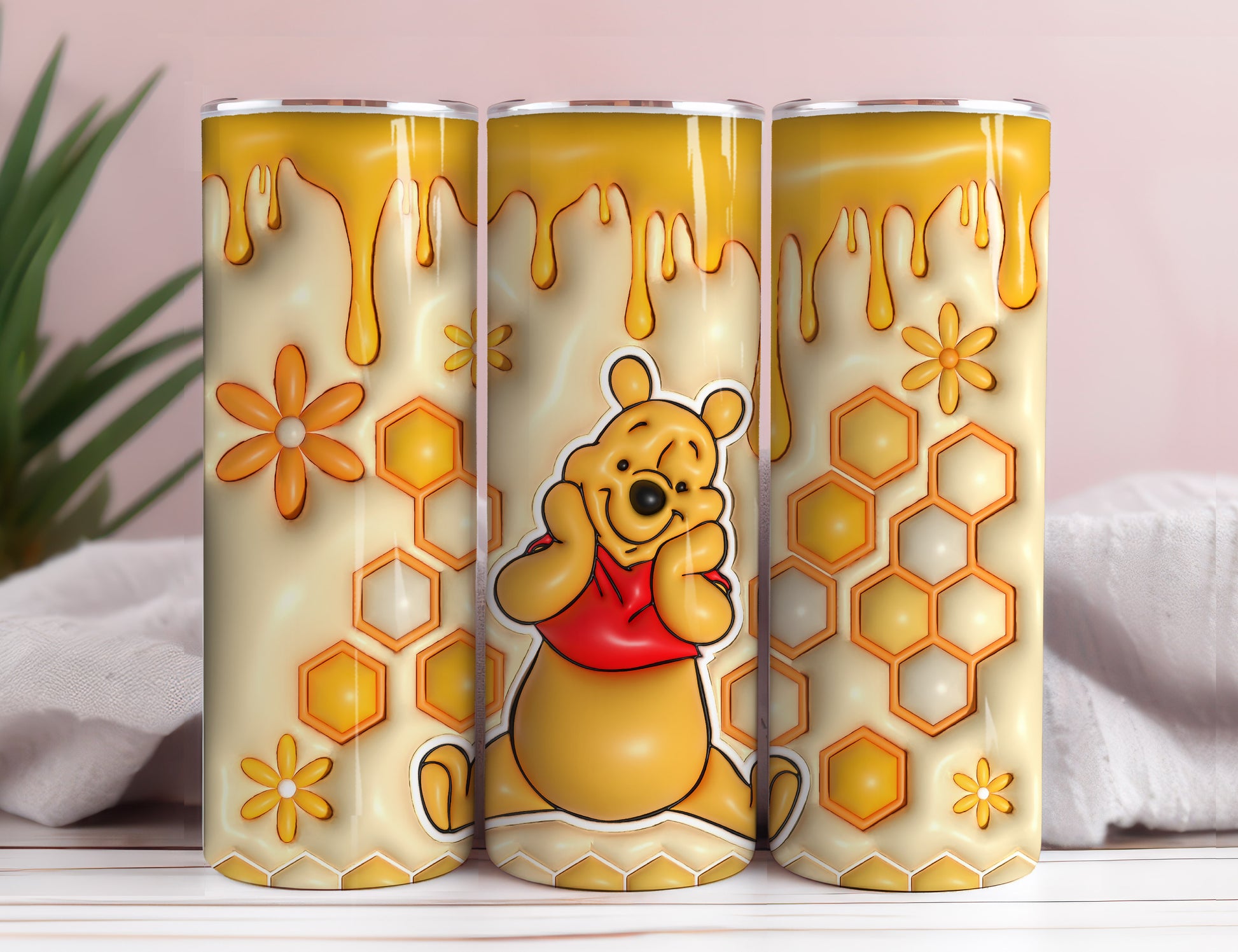 3D Inflated Cartoon Tumbler Wrap, Pooh Tumbler, 3D Winnie Inflated Tumbler Wrap, Puffy Pooh Bear Tumbler, 20oz tumbler PNG Download 4 - VartDigitals