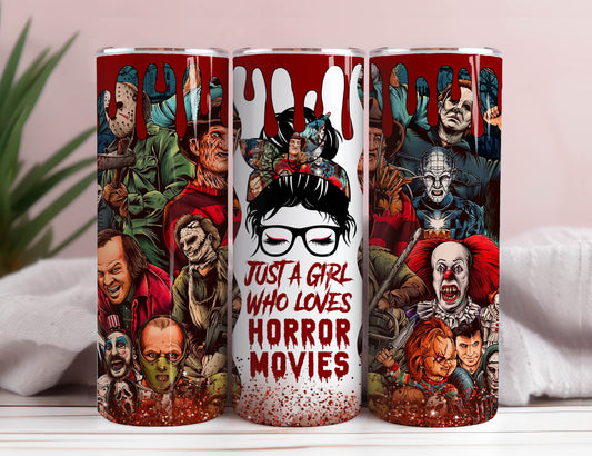 Girl, Who loves Hor Movies 20oz Skinny Tumbler Wrap