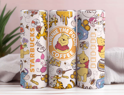 Pooh Frühling Cartoon 20oz Skinny Tumbler Wrap Design PNG, Floral Skinny 20oz, Straight_Tapered Tumbler Design, Digitaler Download, Png Download