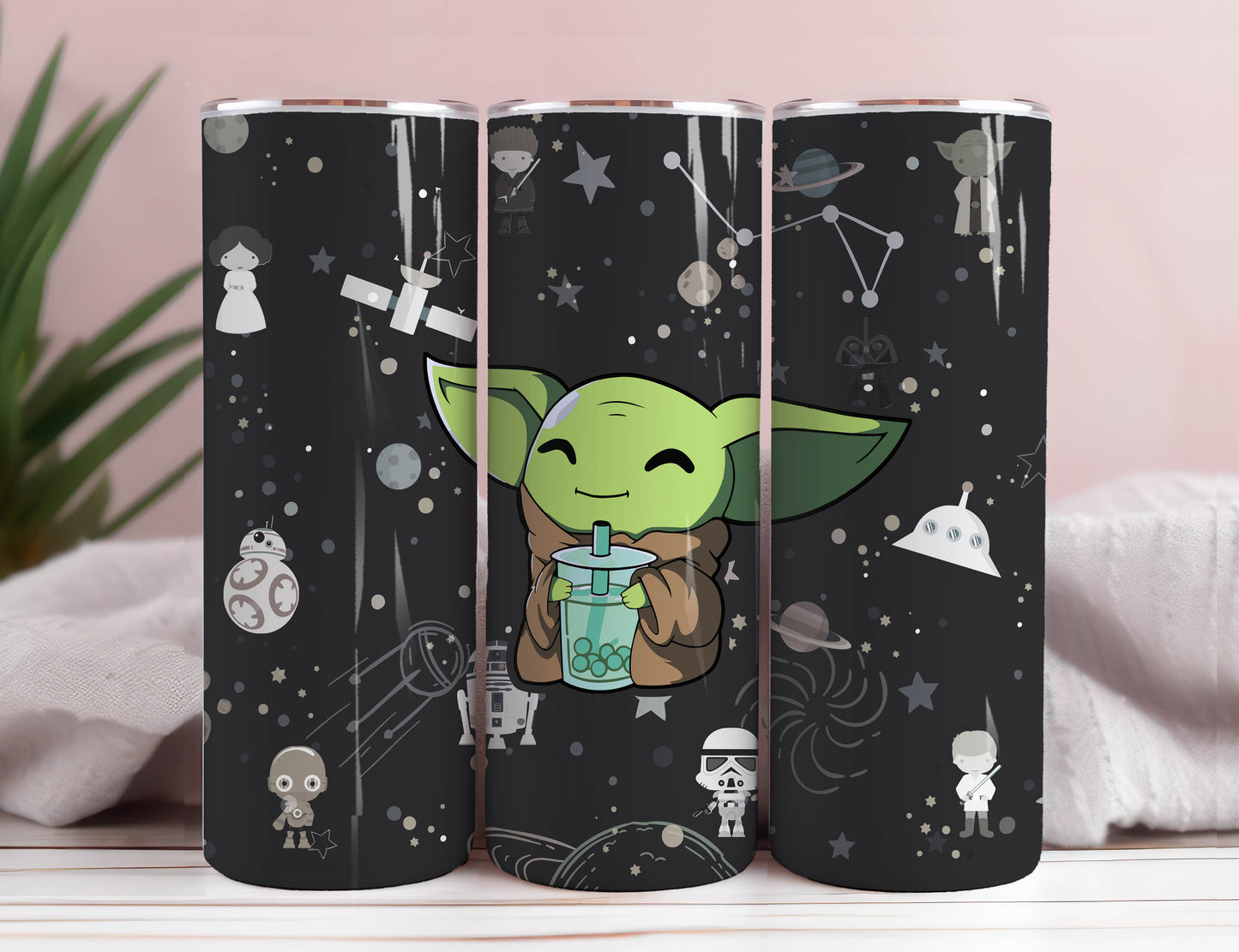 Mickey, Pooh, Stitch, Yoda Sublimationsdesign, ideal für 20oz Skinny Tumbler, kann für Sublimation, Wasserrutsche oder zum Bedrucken von Vinylfolien verwendet werden, süßer Wasserbecher