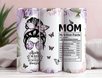 Bundle Mom Nutrition Facts 20oz Skinny Straight & Tapered Designs, Messy Bun Tumbler Designs, Mom Quotes Tumbler Wrap PNG, Digital download - VartDigitals