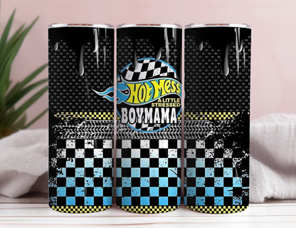 Hot Mess Boymama 20oz Skinny Tumbler, Race Mama Tumbler Png, Racing Sublimation Design, Race Flag Tumbler Wrap, Racer Gift, Digital Download - VartDigitals