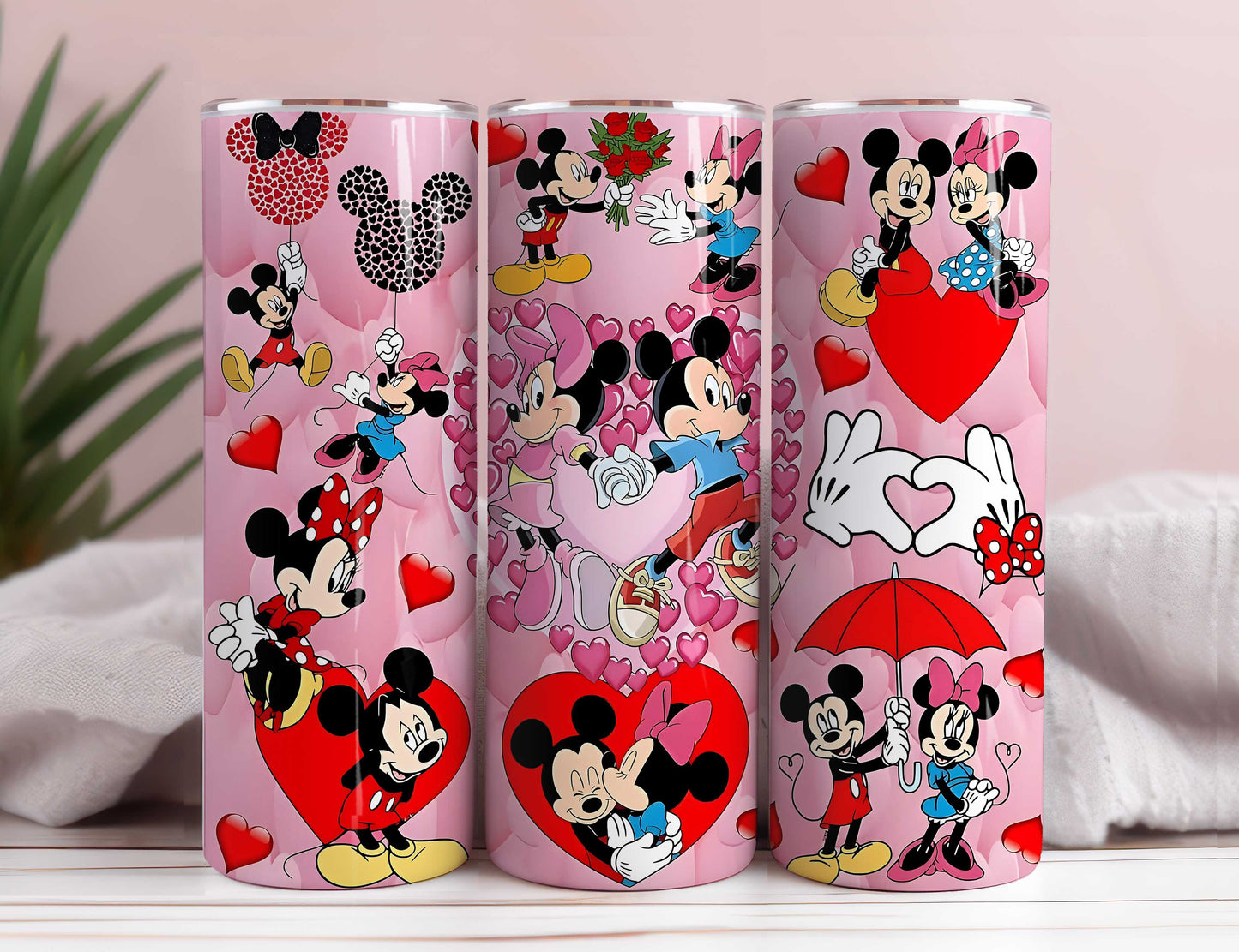 Happy Valentine Day Mickey Mouse 20oz Skinny Tumbler, Cartoon 20oz Tumbler Wrap Png, Valentinstag Kaffeebecher Sublimation