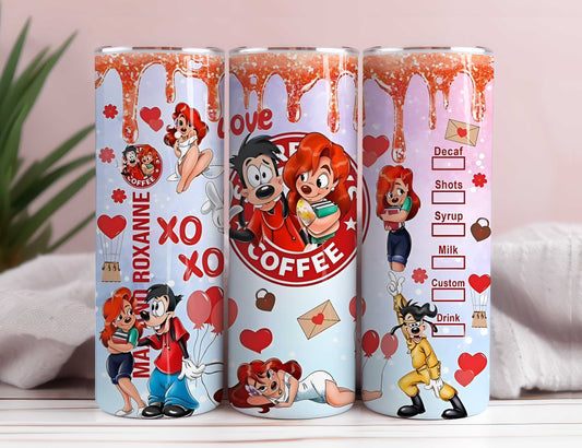 Happy Valentine's Day 20oz Skinny Tumbler, Cartoon 20oz Tumbler Wrap Png, Puff Love XOXO Valentinstag Kaffeebecher Sublimation