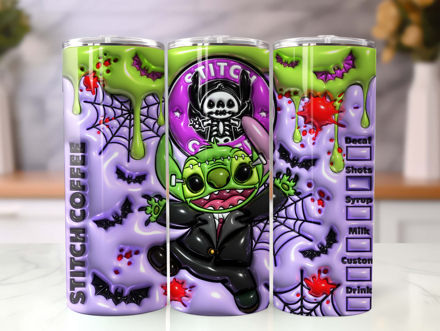 3D Inflated Halloween Tumbler, Cartoon Halloween Tumbler, Halloween Tumbler, 3D Tumbler Wrap, 20oz Skinny Tumbler,Spooky Season,Spooky Vibes, stitch tumbler PNG - VartDigitals