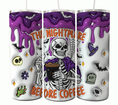 3D Inflated Funny Halloween 20oz Skinny Tumbler Wrap PNG