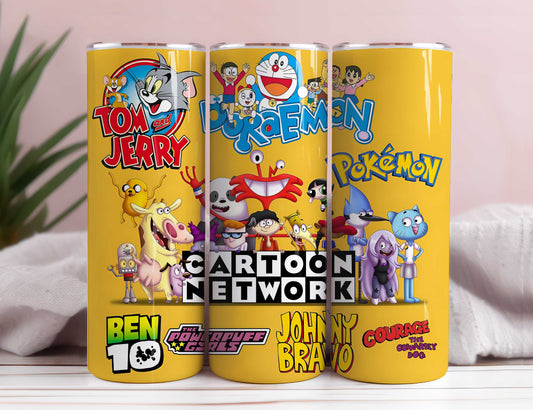 Cartoon 90er Tumbler Wrap, 20oz Cartoon Tumbler PNG Bild Sublimation, 90er Cartoon Animierter Tumbler Cup