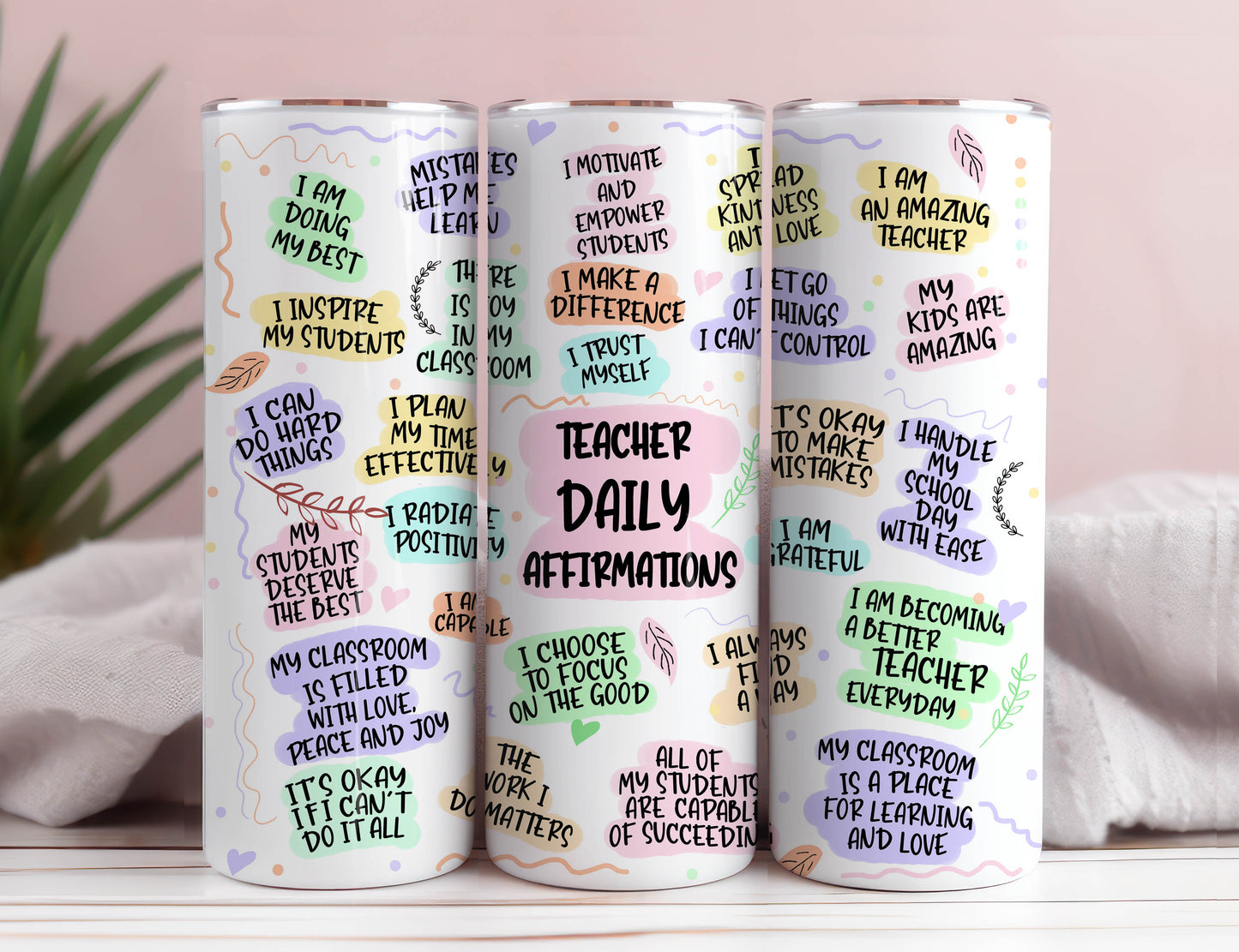 Lehrer Tägliche Affirmationen 20oz Skinny Tumbler Sublimation PNG, Lehrer Täglich Png, Lehrer Tumbler, Affirmation Tumbler, Lehrer png