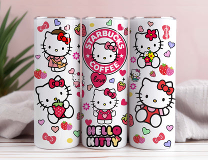 Kawaii Kitty 随行杯、Kitty 咖啡、20 盎司直筒紧身围巾、卡通春花、粉色猫咪随行杯、PNG 升华设计