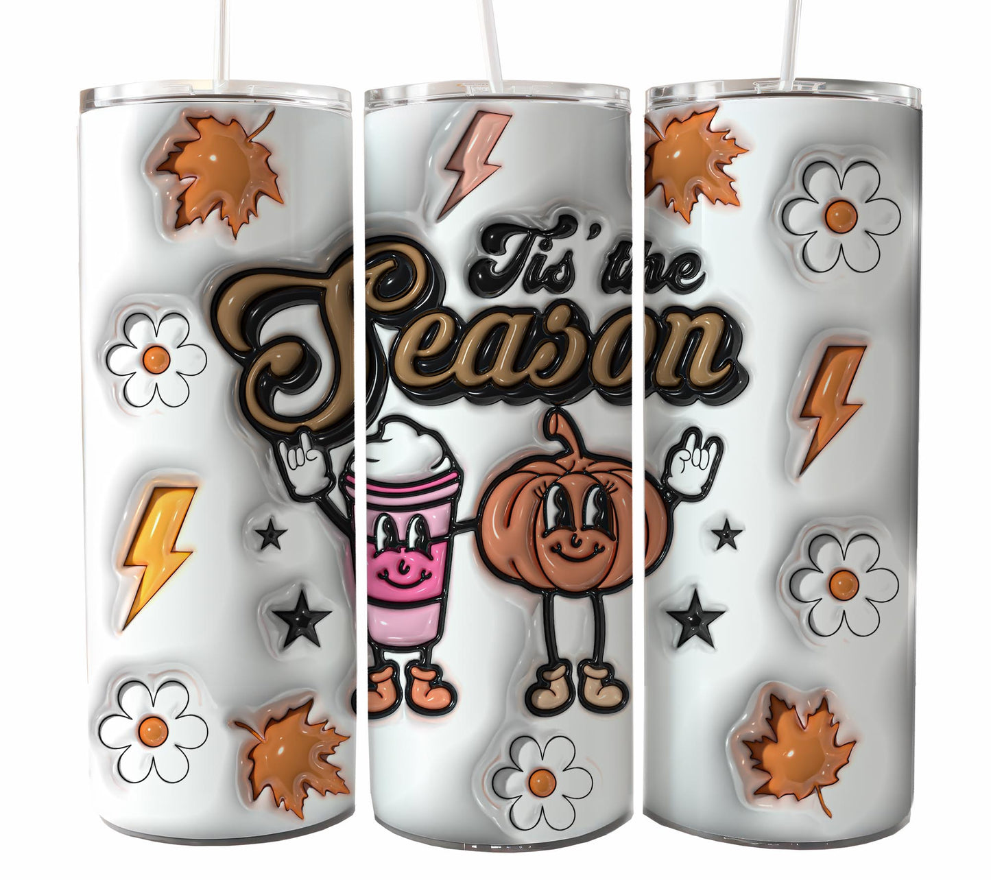 3D inflated Season Fall Tumbler Wrap, 20oz Skinny Sublimation Tumbler Design