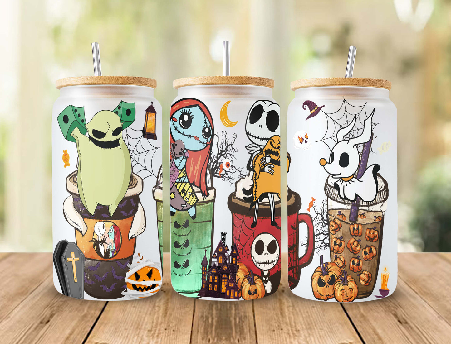 Gruseliger Film Nightmare Tumbler Wrap, 16oz Dosenglas, Jack und Sally Full Tumbler Wrap, Sublimationsdesign, Boo Bash, Jack Skellington Dosenglas 2 