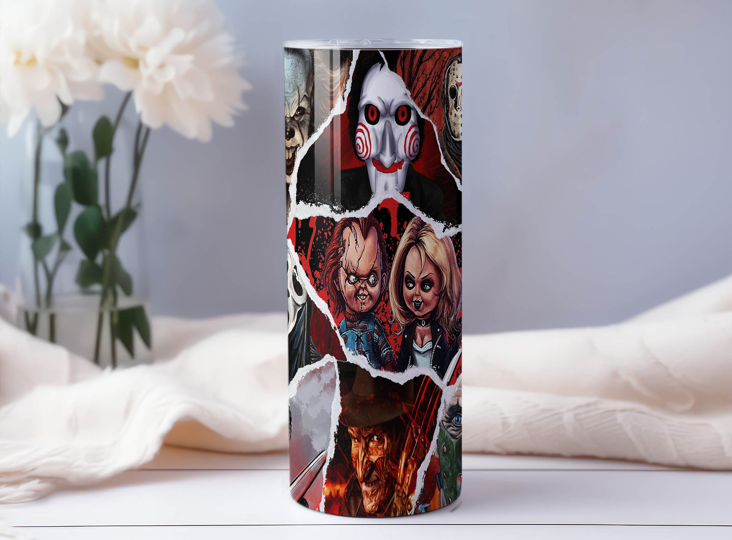 Horror Character 20 Oz Skinny Tumbler Wrap Png Sublimation Design, Halloween Movie Tumbler PNG File Digital Download, Halloween tumbler - VartDigitals