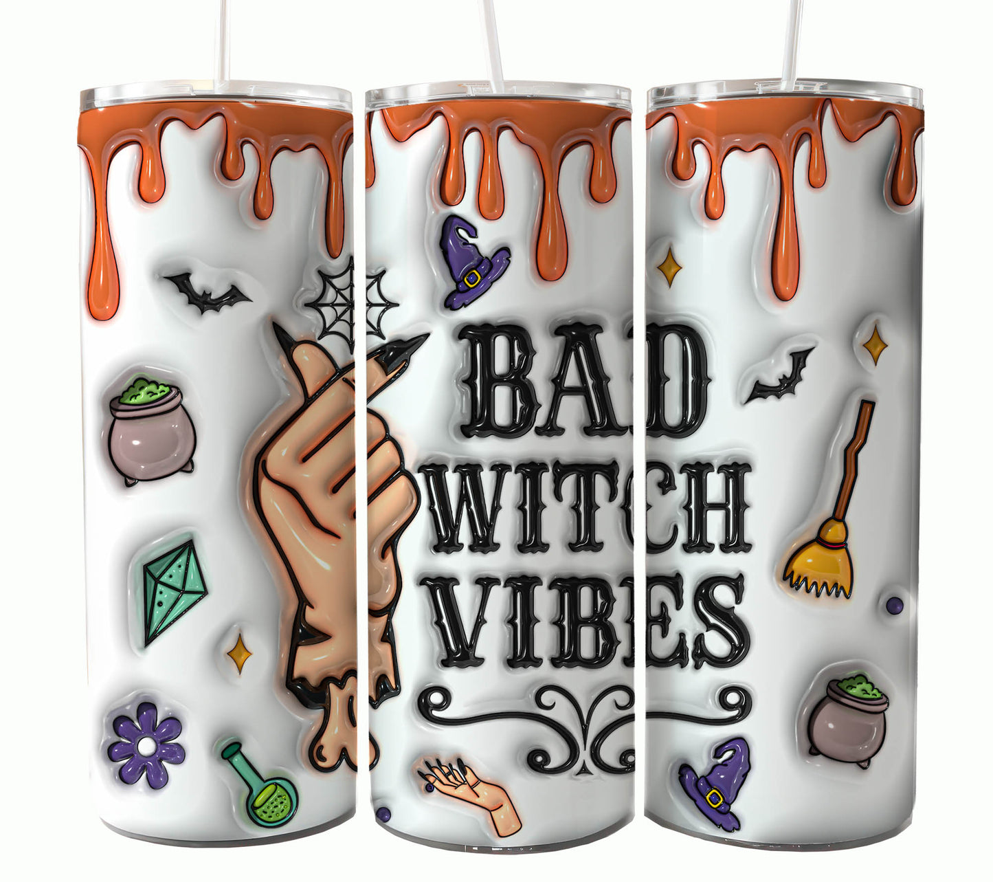 3D Inflated Funny Halloween 20oz Skinny Tumbler Wrap PNG