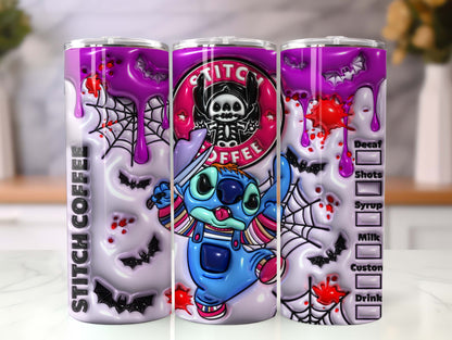 3D Inflated Halloween Tumbler, Cartoon Halloween Tumbler, Halloween Tumbler, 3D Tumbler Wrap, 20oz Skinny Tumbler,Spooky Season,Spooky Vibes, stitch tumbler PNG - VartDigitals