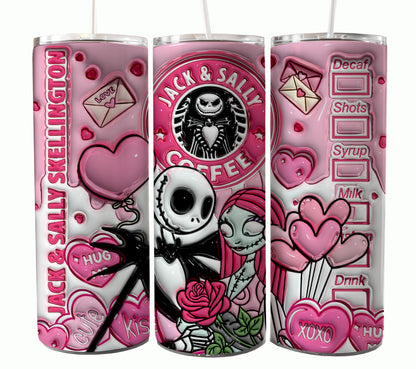 Nightmare Before Christmas Cartoon Charakter Tumbler Wrap Valentinstag 20Oz Tumbler Wrap Png Jack und Sally Tumbler Sublimation Design