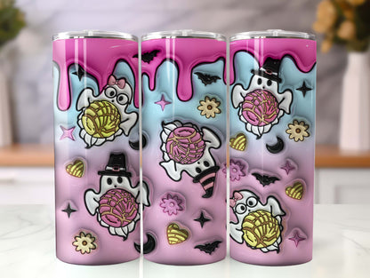 3D Inflated Spooky Conchas Tumbler, 20oz Skinny Tumbler, Mexican Pan Dulce Ghost PNG, Halloween Pan Dulce Glass Can Conchas Mexicanas Png - VartDigitals