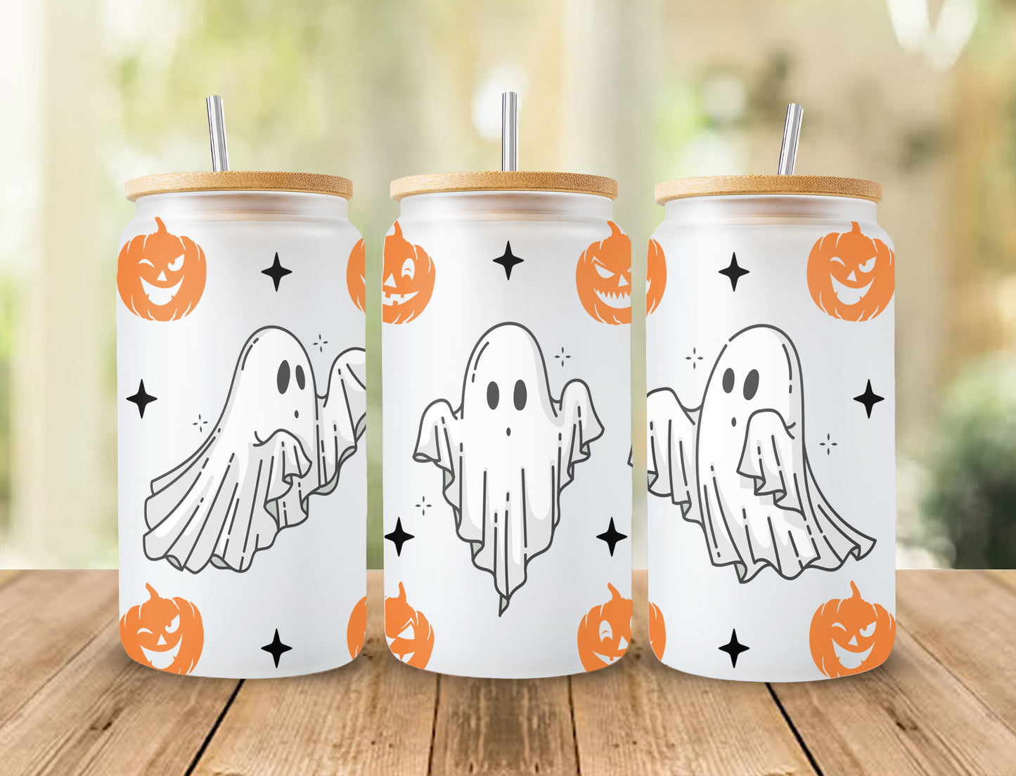 Kürbisdose Glas, Geist, Magisches Halloween 16oz Glasdose PNG Design für Sublimation, Nightmare Sublimation digitaler Download