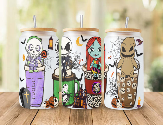 Gruseliger Film Nightmare Tumbler Wrap, 16oz Dosenglas, Jack und Sally Full Tumbler Wrap, Sublimationsdesign, Boo Bash, Jack Skellington Dosenglas 2 