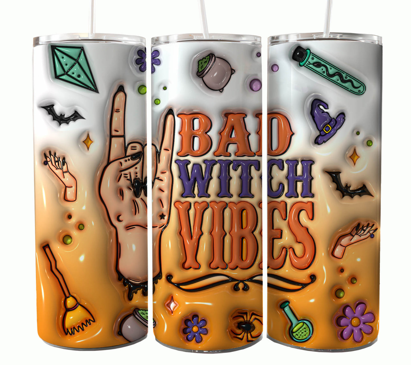 3D Inflated Funny Halloween 20oz Skinny Tumbler Wrap PNG