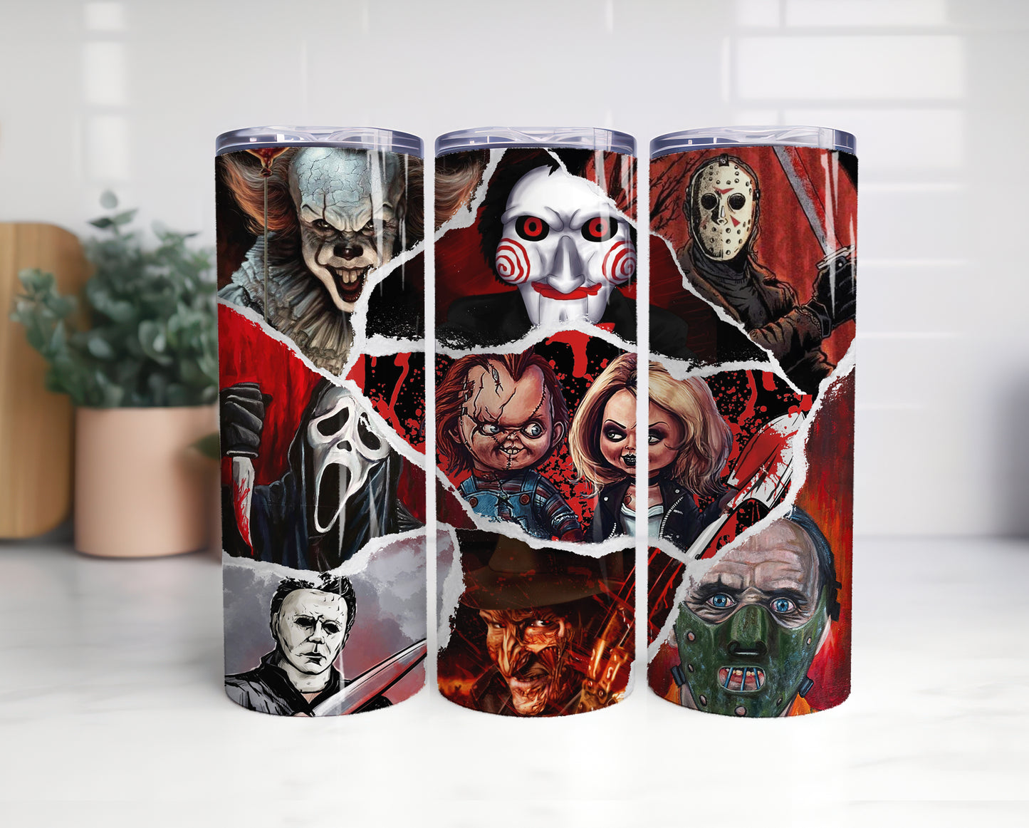 Horror Character 20 Oz Skinny Tumbler Wrap Png Sublimation Design, Halloween Movie Tumbler PNG File Digital Download, Halloween tumbler - VartDigitals