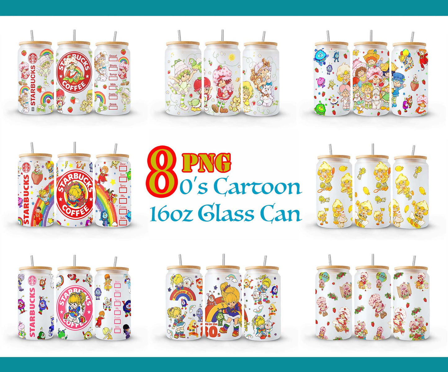 80er Jahre Cartoon Dose Glas, 16oz Dose Glas Wrap Design PNG, Retro Cartoon 80er Jahre Tumbler, 80er Jahre Cartoons png, Retro 80er Jahre Cartoons Tumbler Wrap, Png 1 