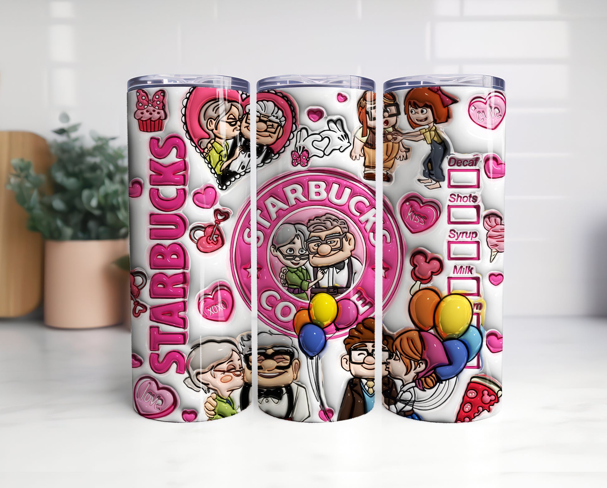 3D Inflated Carl Ellie Valentine Coffee Tumbler Wrap, 3D Up Movie Valentine Tumbler Png, 20 oz Skinny Love Tumbler Png, Heart Tumbler Png - VartDigitals