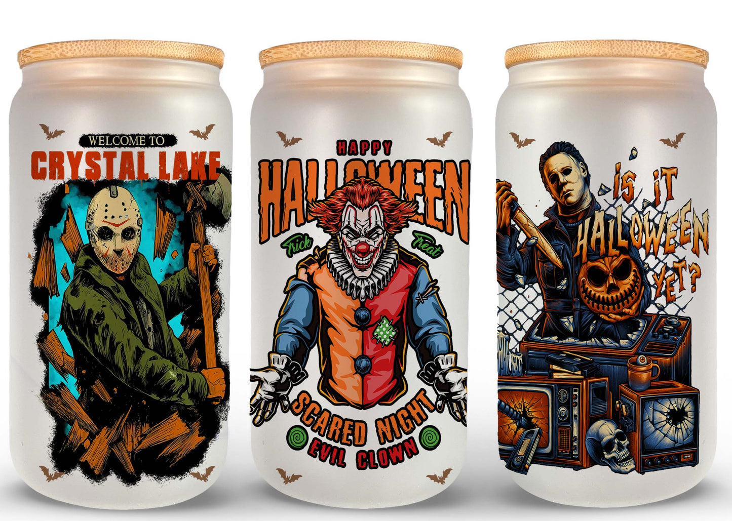 Horror-Png, Horror-Figuren 16oz Libbey-Dose aus Glas, Horror-Figuren voller Glasdose, lustige Horror-Tumbler-Wrap, Horror-Sublimation