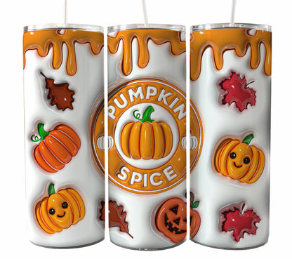 3D inflated Season Fall Tumbler Wrap, 20oz Skinny Sublimation Tumbler Design