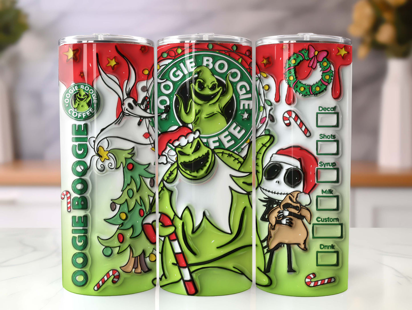 3D Inflated Cartoon Christmas Tumbler Design Png, 3D Christmas Vibes Tumbler Wrap, 20oz Sublimation, The Nightmare Before Christmas Wrap - VartDigitals