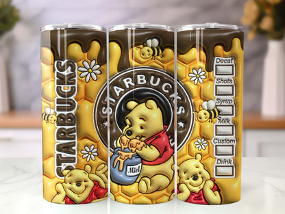 3D Inflated Cartoon Tumbler Wrap, Honey Coffee Design Download PNG, 20 Oz Digital Tumbler, Cartoon Tumbler, Full Tumbler Wrap, Png Download - VartDigitals