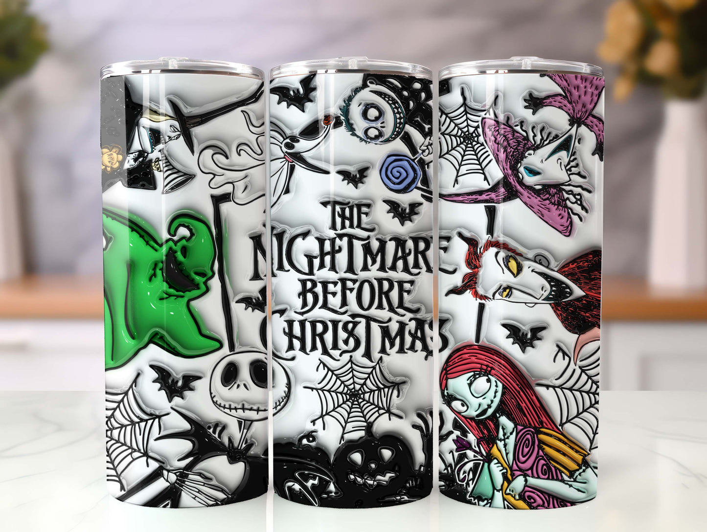 3D Inflated Halloween Tumbler Wrap, Cartoon Halloween Tumbler Png, The Nightmare Before Christmas 20oz Skinny Tumbler, 3D Tumbler Wrap - VartDigitals