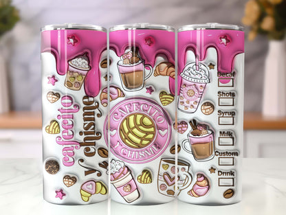 3D Inflated Cafecito Tumbler Wrap Cafecito y Chisme Tumbler, 3D Pan Dulce Tumbler, Mexican Gifts, Puffy Coffee Tumbler, Conchas Mexicanas - VartDigitals