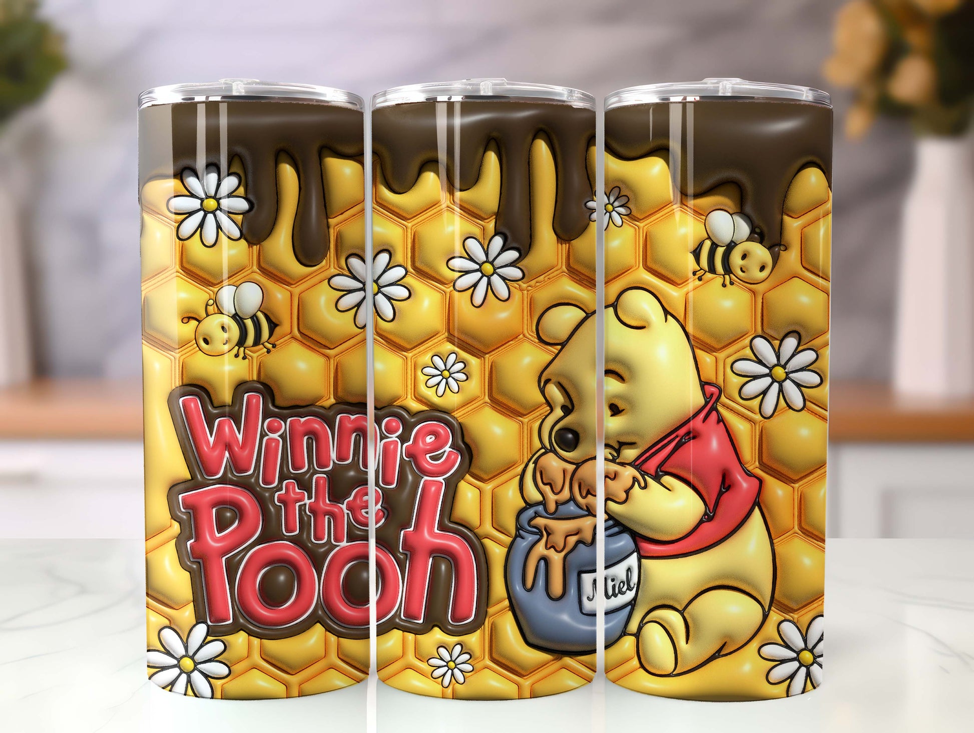 3D Inflated Cartoon Tumbler Wrap, Honey Coffee Design Download PNG, 20 Oz Digital Tumbler, Cartoon Tumbler, Full Tumbler Wrap, Png Download - VartDigitals