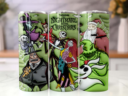 3D Inflated Halloween Tumbler Wrap, Cartoon Halloween Tumbler Png, The Nightmare Before Christmas 20oz Skinny Tumbler, 3D Tumbler Wrap - VartDigitals