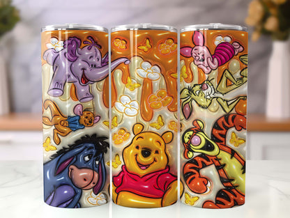 3D Inflated Cartoon Tumbler Wrap, Pooh Tumbler, 3D Winnie Inflated Tumbler Wrap, Puffy Pooh Bear Tumbler - VartDigitals