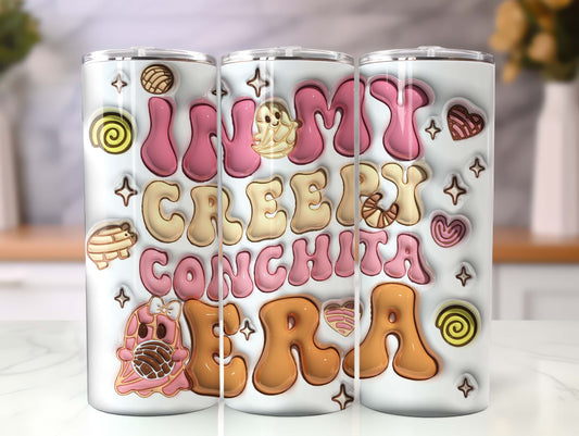 3D Spooky Conchas Inflated Tumbler Wrap, Mexican Pan Dulce Ghost Tumbler, Puffy Halloween Conchas Ghost Tumbler, In My Creepy Conchita Era - VartDigitals