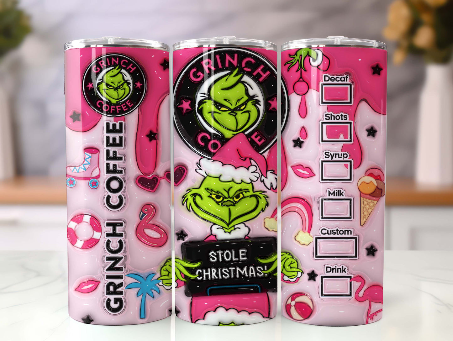 3D Inflated Pink Christmas Tumbler Wrap, Retro Merry Christmas, Funny Christmas, 3D Tumbler Wrap, 20oz Skinny Tumbler Png, Stole Christmas - VartDigitals