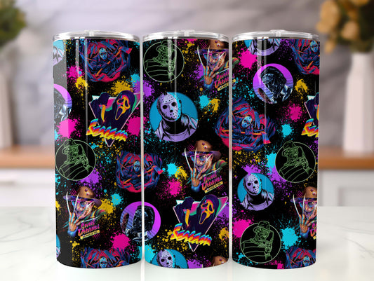 Horror Movies Characters Tumbler PNG, 20oz Skinny Tumbler PNG, Horror Characters Tumbler Wrap, Coffee Tumbler, Killers Neon tumbler - VartDigitals