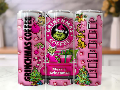 Inflated Pink Christmas Tumbler Design Png, 3D Christmas Cartoon Tumbler Wrap 20oz Skinny Sublimation, Merry Grinchmas, Merry Christmas Wrap - VartDigitals