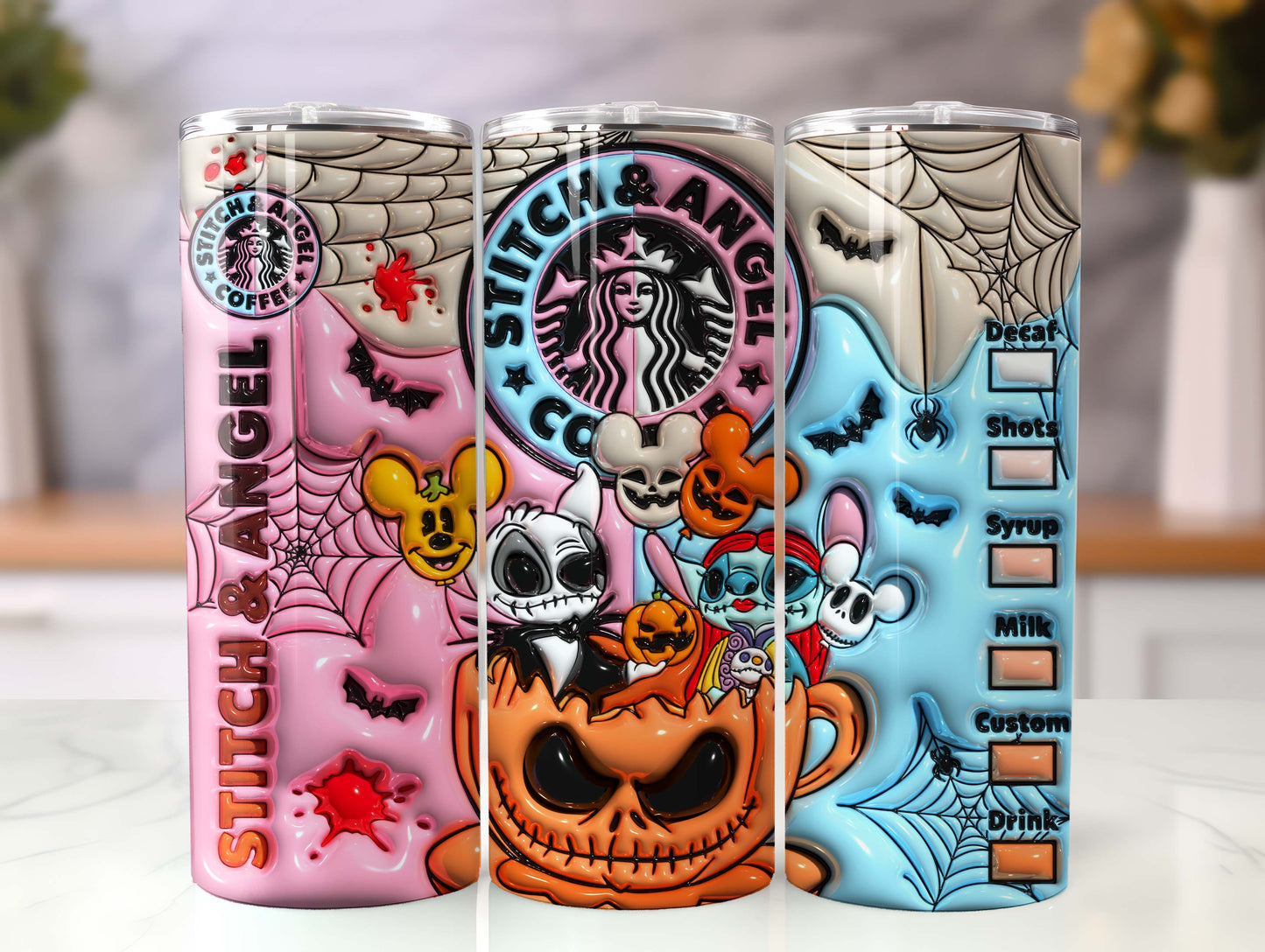 3D Inflated Halloween Tumbler Wrap, Cartoon Halloween Tumbler Png, The Nightmare Before Christmas 20oz Skinny Tumbler, 3D Tumbler Wrap - VartDigitals