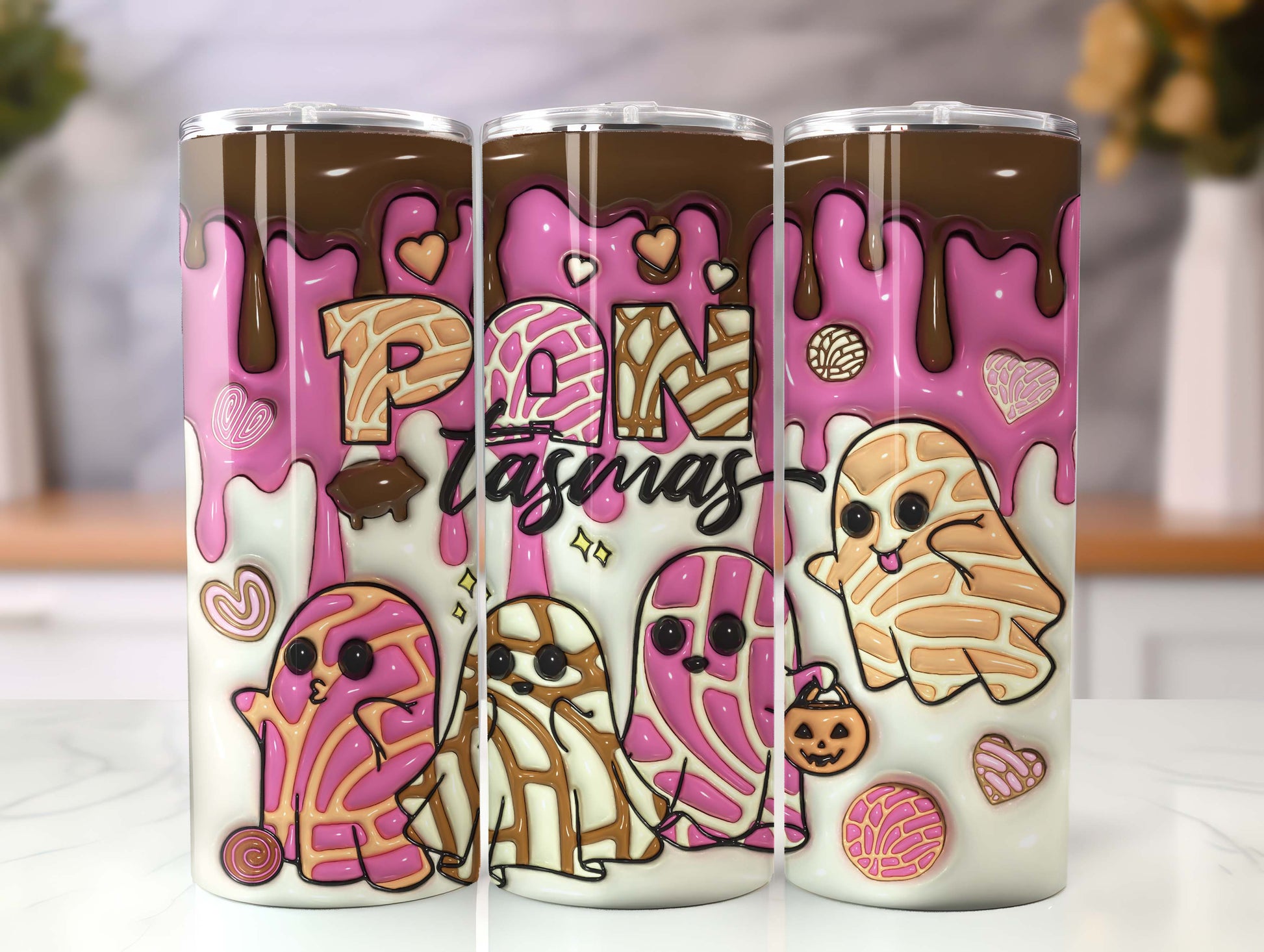 3D Spooky Conchas Inflated Tumbler Wrap, Mexican Pan Dulce Ghost Tumbler, Puffy Halloween Ghost Tumbler, Mexican Conchas, Pan Dulce - VartDigitals