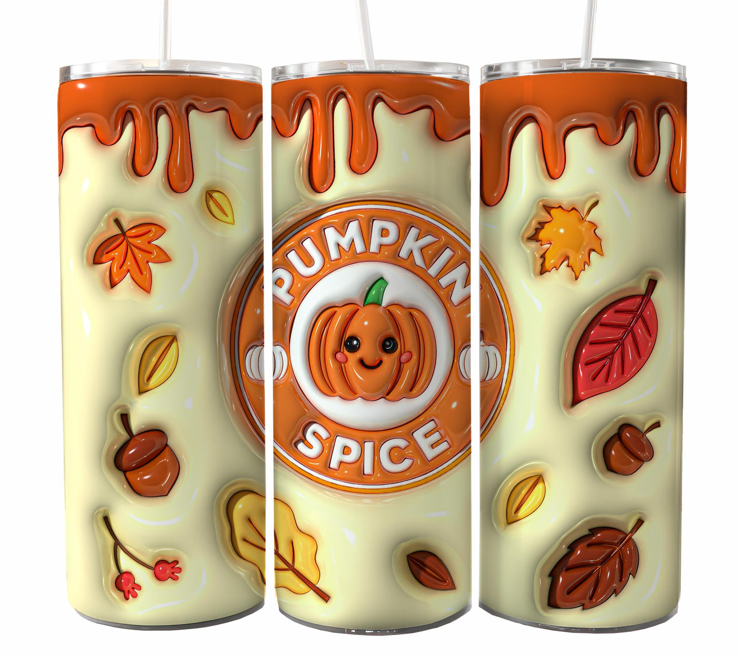 3D inflated Season Fall Tumbler Wrap, 20oz Skinny Sublimation Tumbler Design