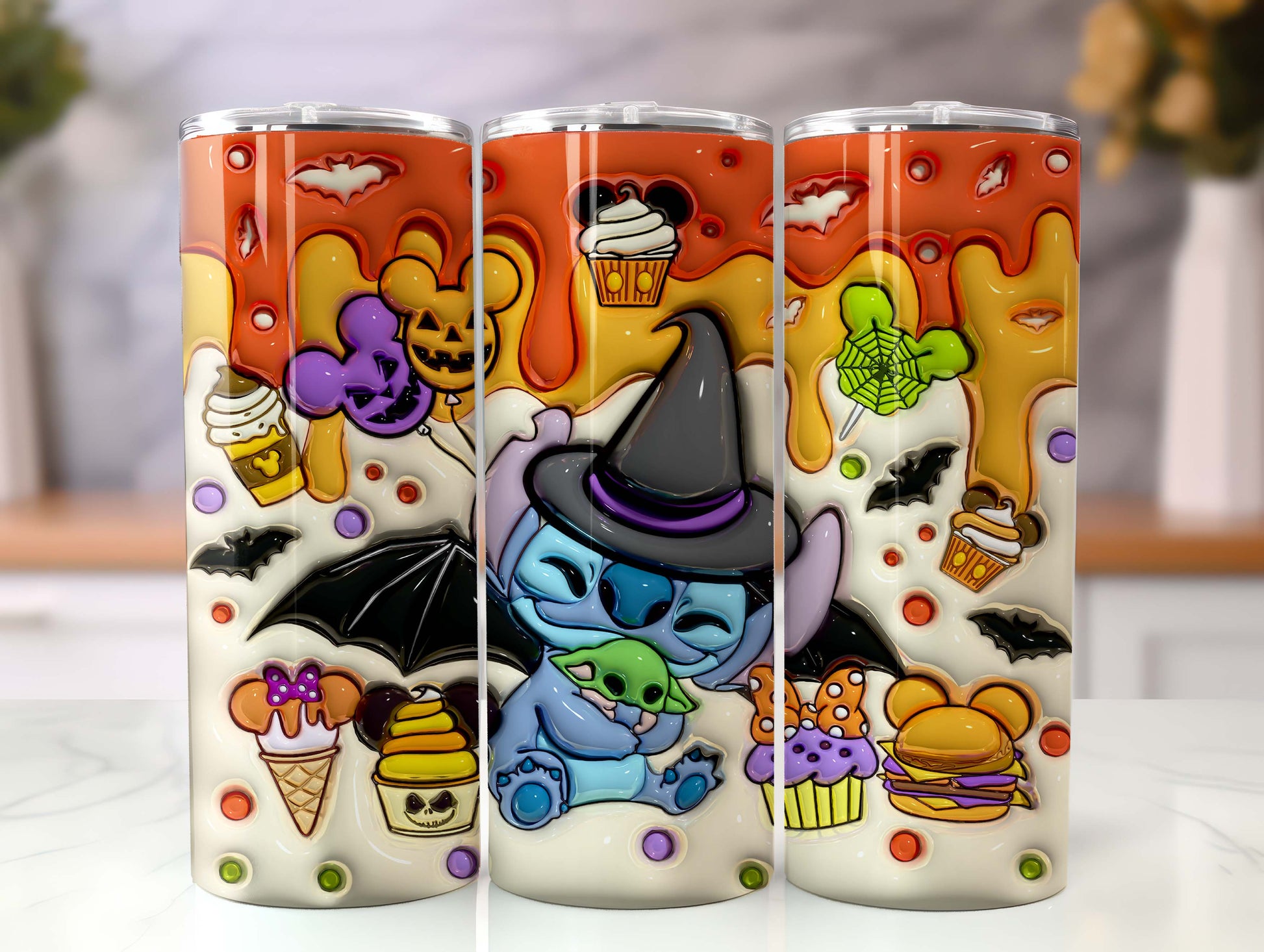 Inflated Cartoon Halloween Tumbler Png, 3D Spooky Vibes Tumbler Wrap, 20oz Sublimation, 3D Halloween Snacks Tumbler Wrap, Trick Or Treat - VartDigitals