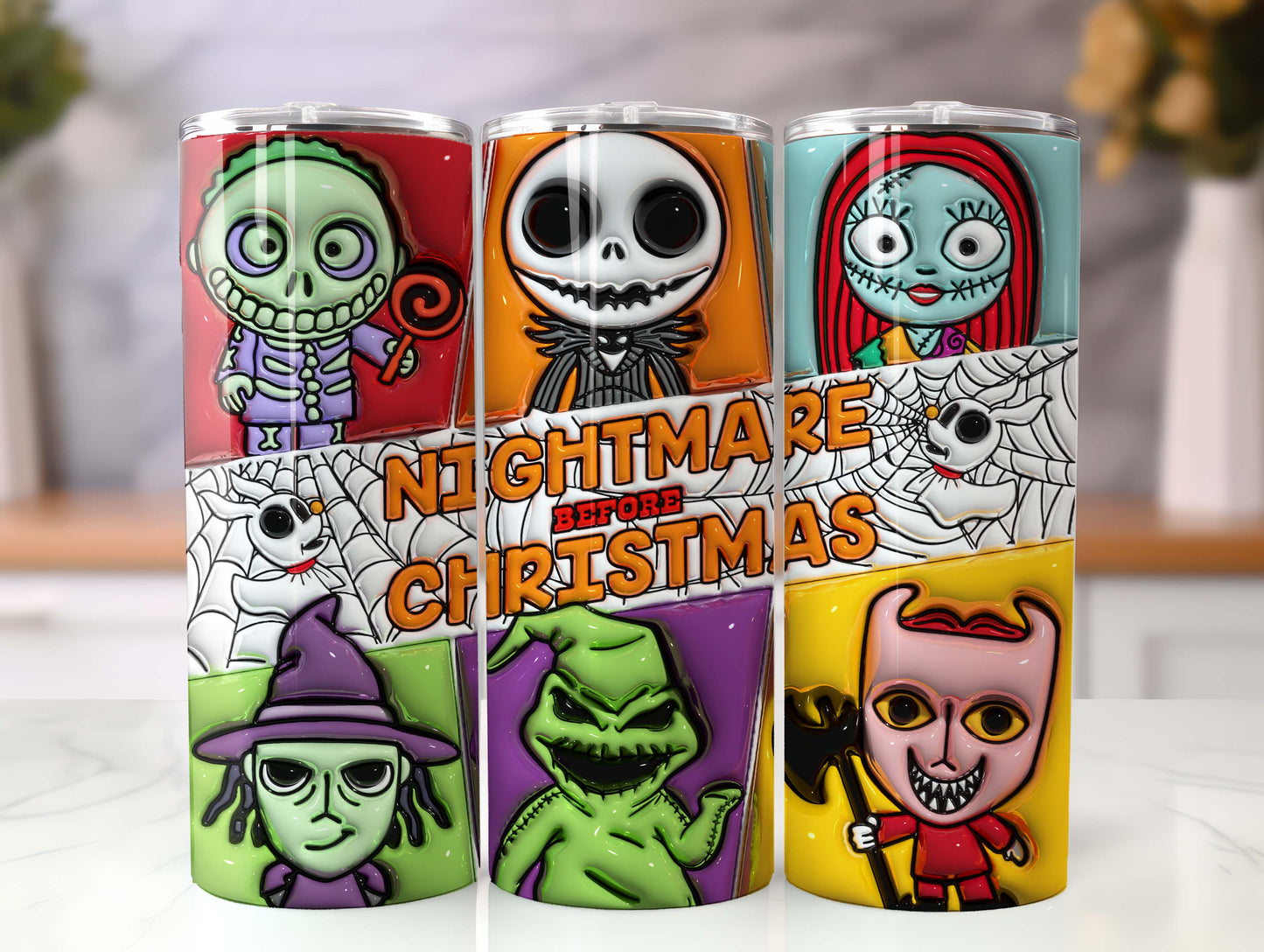 Inflated Spooky Season Tumbler Wrap Png 3D Tumbler Design, Horror Nightmare Sublimation Digital Download, 3D Horror Characters Tumbler Png - VartDigitals