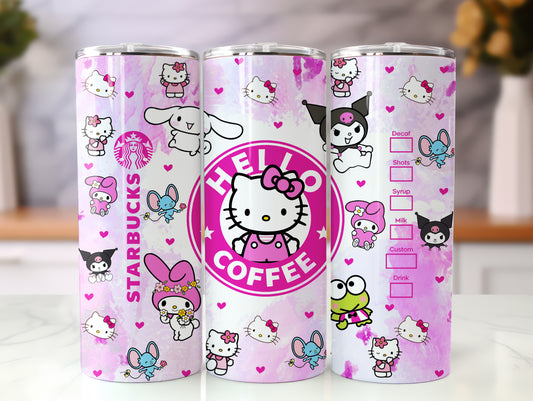 Kawaii Kitty Tumbler Wrap, Cartoon Tumbler, 20oz Straight Skinny Wrap, Pink Kitty Png, Pink Cat Tumbler Wrap, Png Sublimation Design - VartDigitals