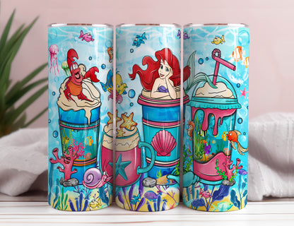 Ariel Tumbler Wrap, Princess Coffee Tumbler Wrap, 20oz Skinny Tumbler, Skinny Tumbler Wrap, 20oz Tumbler, Png-Download