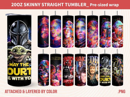 Großes Bündel Star Wars Tumbler, Star Wars Tumbler Wrap, 20oz Skinny Straight Tumbler, Full Tumbler Wrap, Vatertagsbecher, Geschenk für Papa