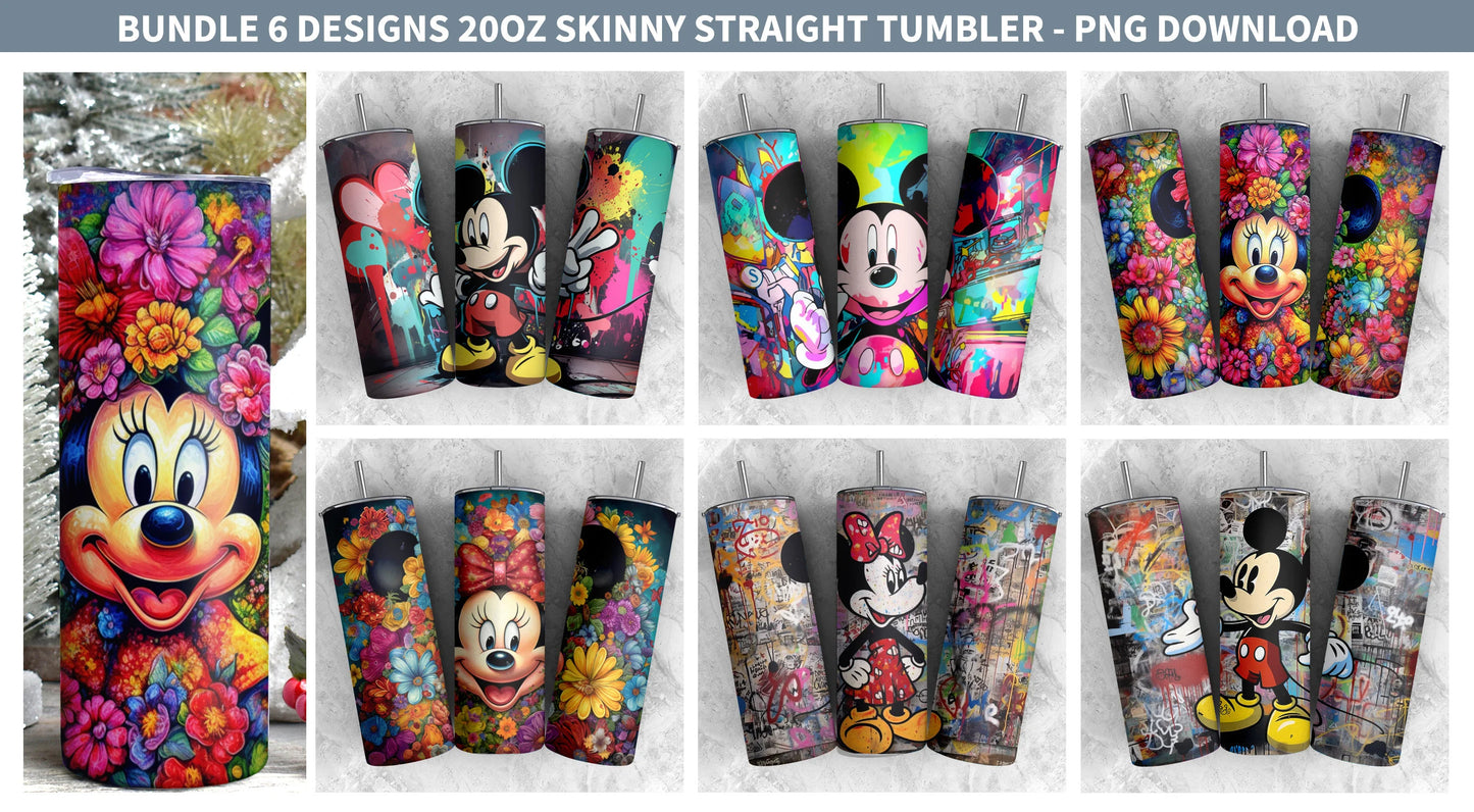 Bündel Cartoon Art Tumbler, 20oz Skinny Tumbler, Cartoon Tumbler, Mickey Minnie Tumbler, Full Tumbler Wrap, Png Sofort Download